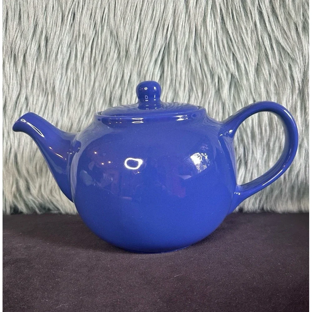 VTG Cobalt blue ceramic teapot Full Size Glossy Ceramic Kitchen W/Lid Romania